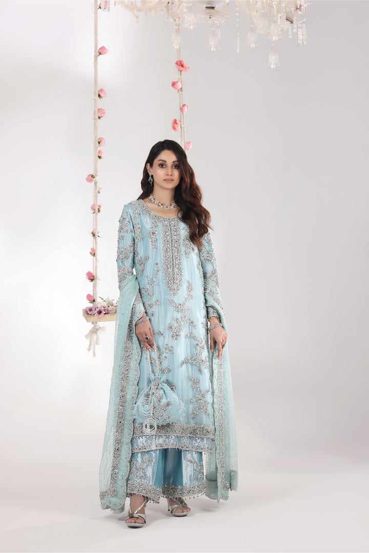Ice Ferozi Double Layer Hand Embellished 3pc -  FW-33