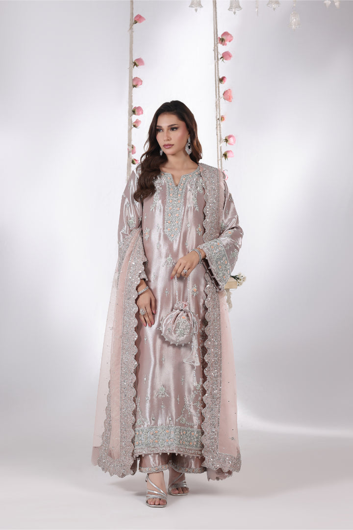 Peach Lama Silk Hand Embellished 3pc -  FW-32