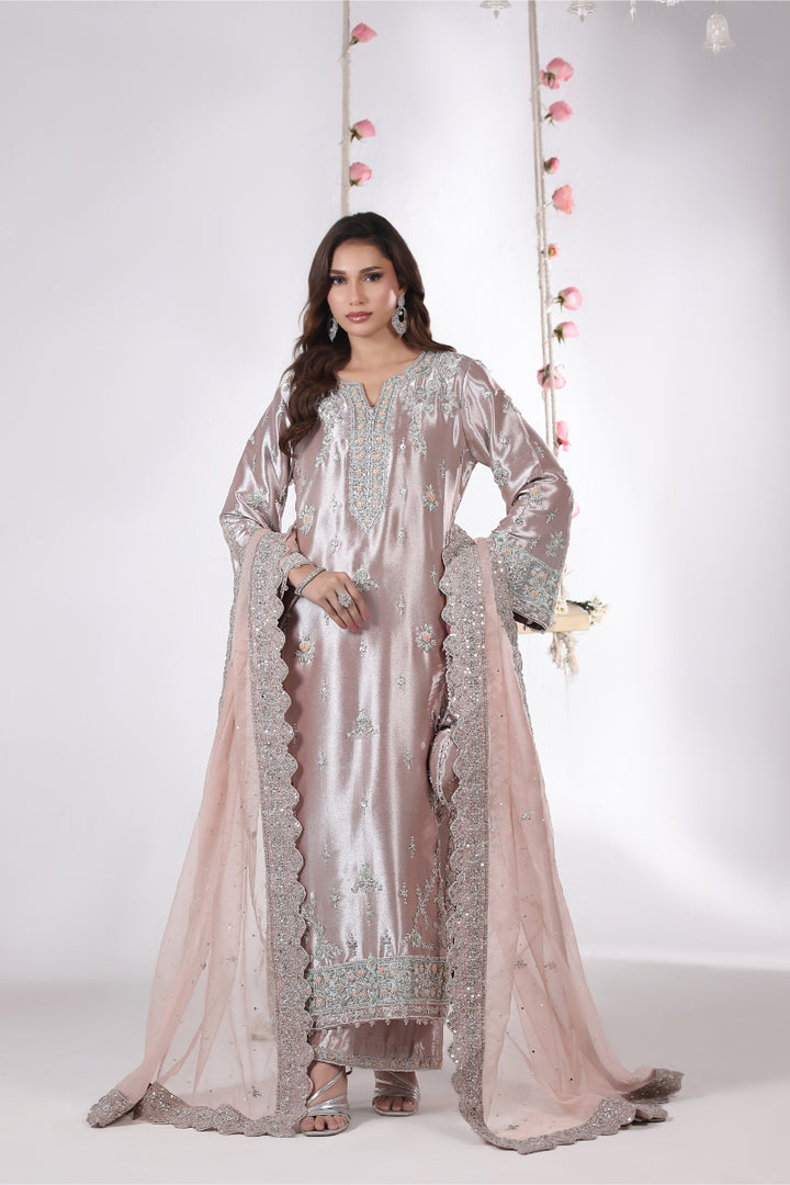Peach Lama Silk Hand Embellished 3pc -  FW-32