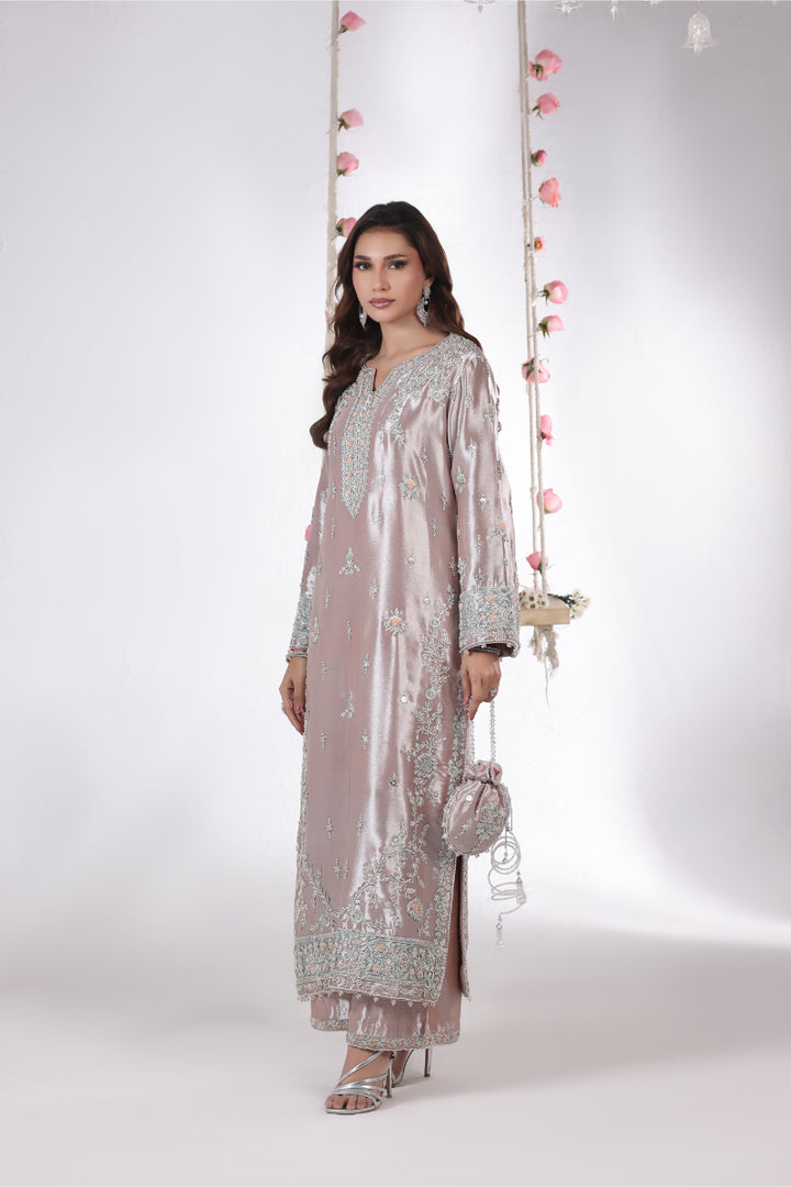Peach Lama Silk Hand Embellished 3pc -  FW-32