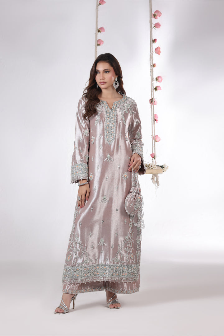 Peach Lama Silk Hand Embellished 3pc -  FW-32