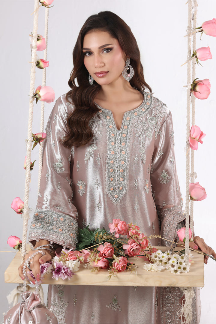 Peach Lama Silk Hand Embellished 3pc -  FW-32