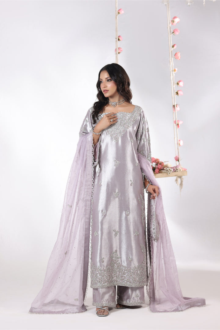 Lavender Lama Silk Hand Embellished 3pc - FW-31