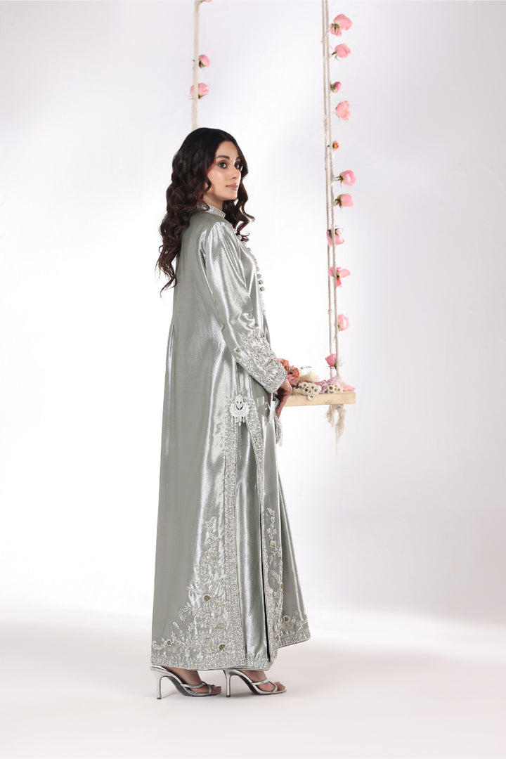 Olive Green Lama silk long shirt 3pc - FW-35