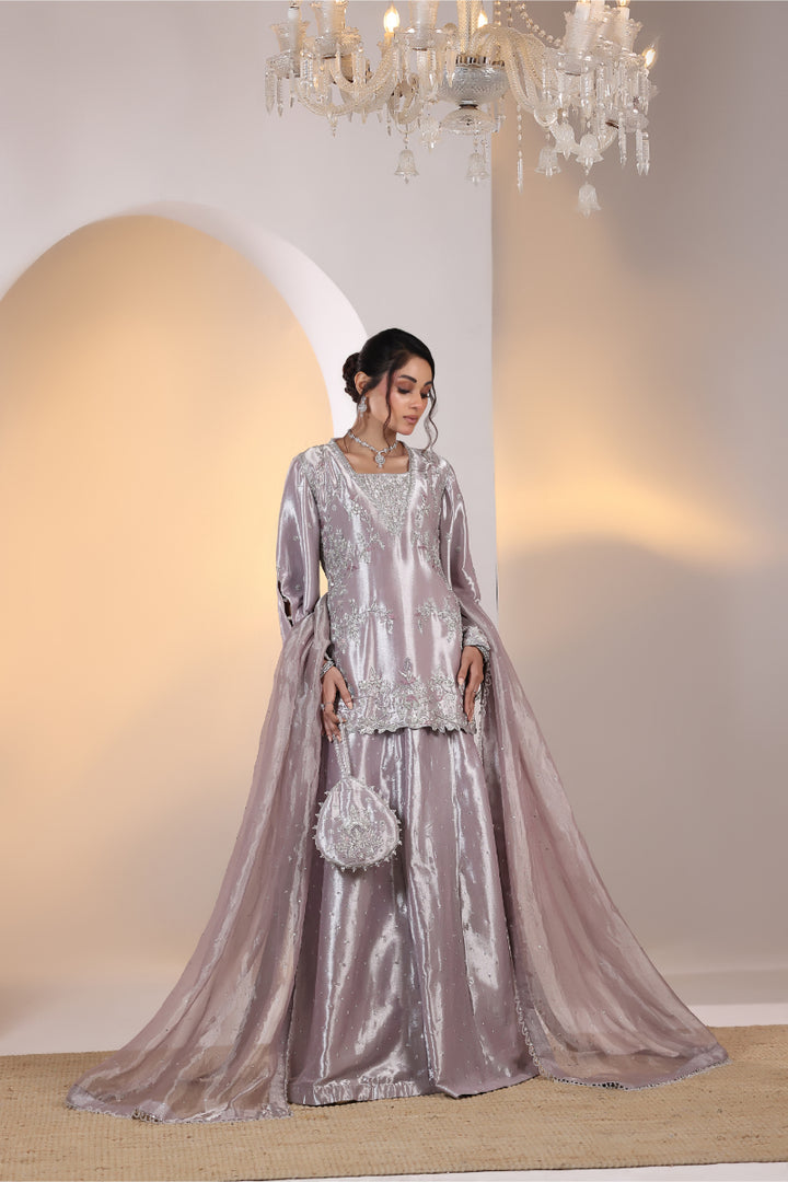 Lilac Cape Kurta Hand Embellished 3pc -  FW-30