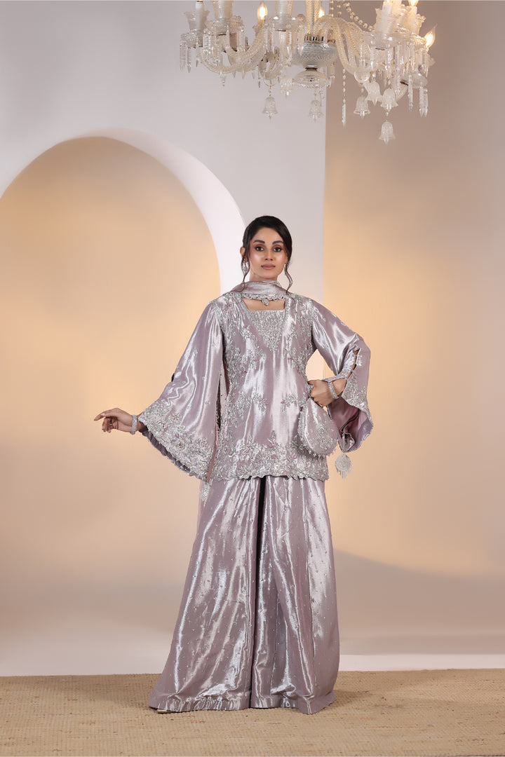 Lilac Cape Kurta Hand Embellished 3pc -  FW-30