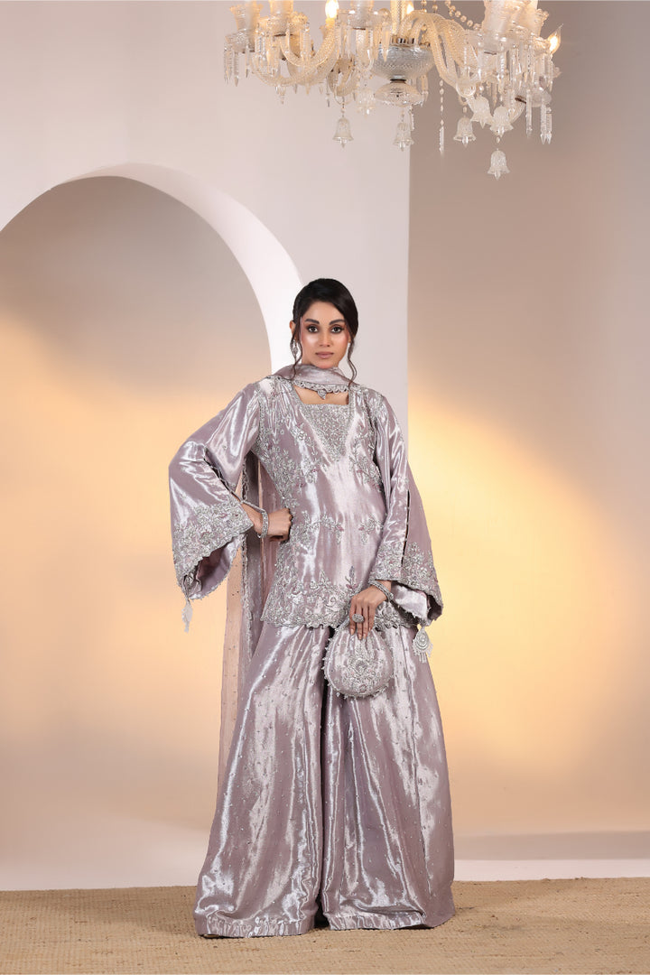 Lilac Cape Kurta Hand Embellished 3pc -  FW-30