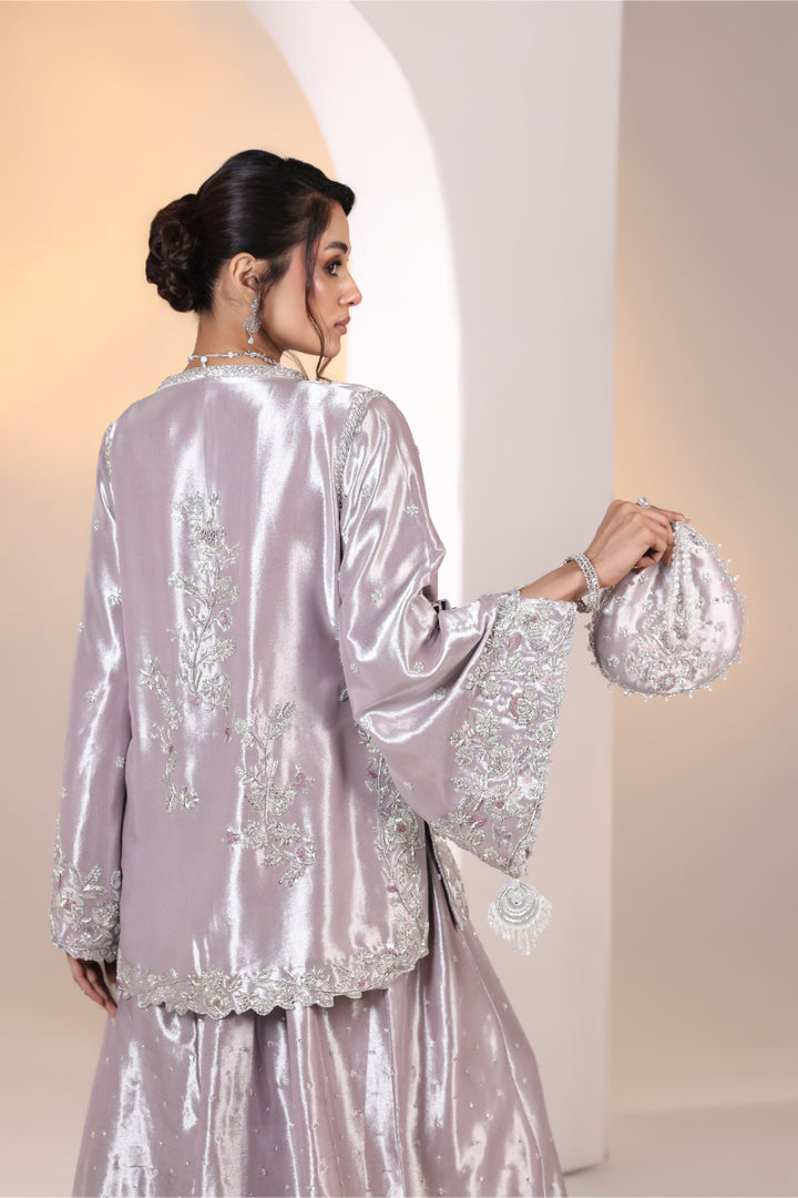Lilac Cape Kurta Hand Embellished 3pc -  FW-30