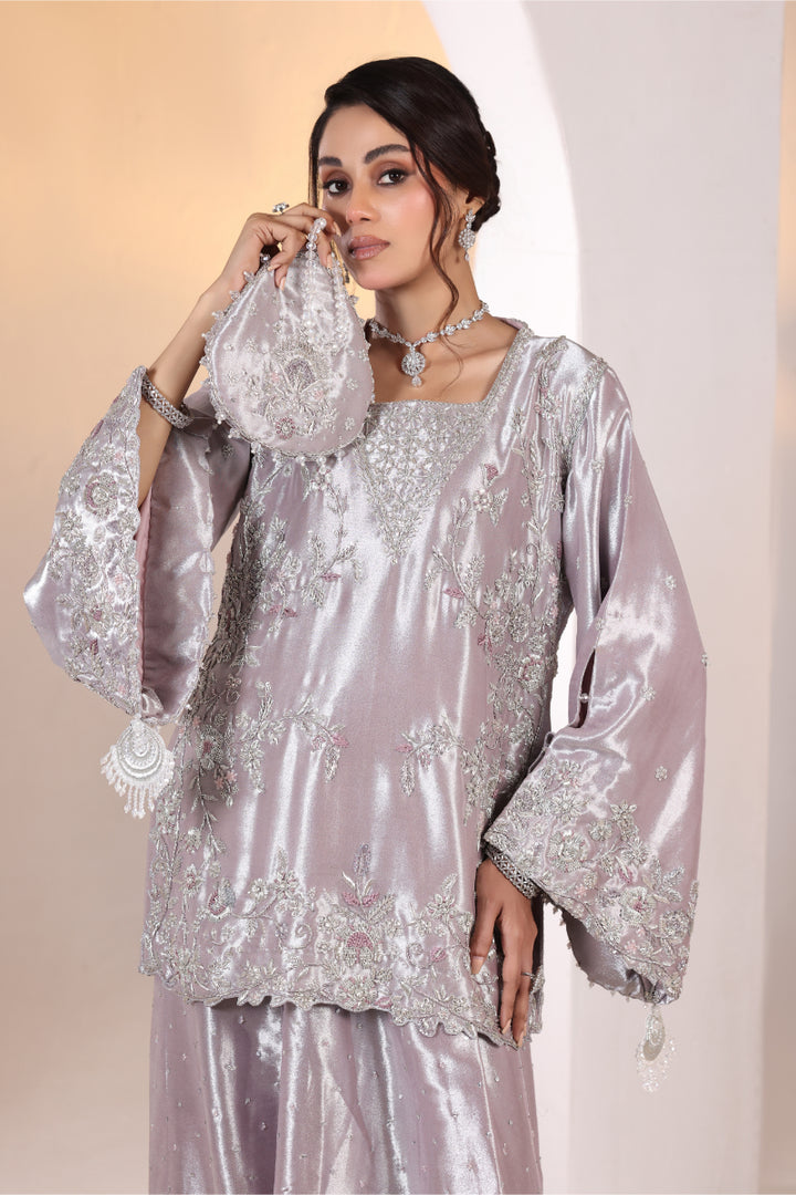 Lilac Cape Kurta Hand Embellished 3pc -  FW-30