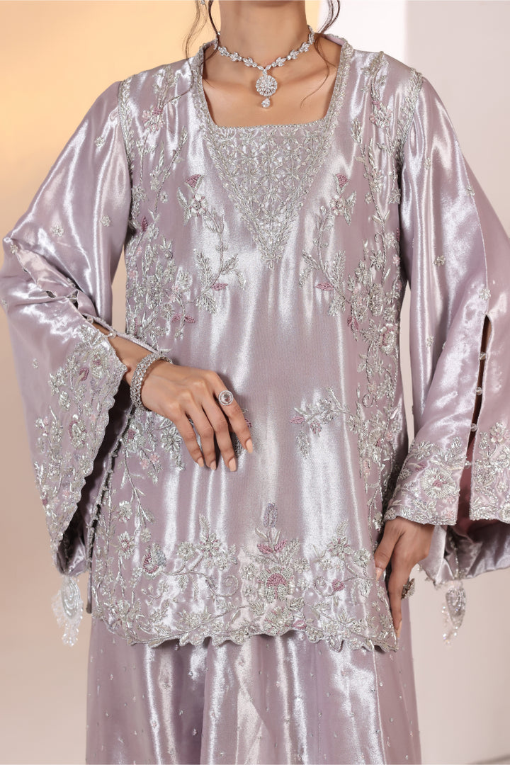 Lilac Cape Kurta Hand Embellished 3pc -  FW-30