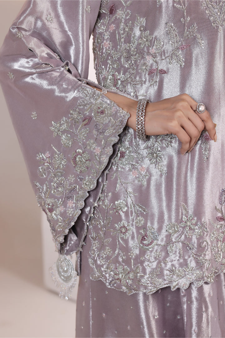 Lilac Cape Kurta Hand Embellished 3pc -  FW-30