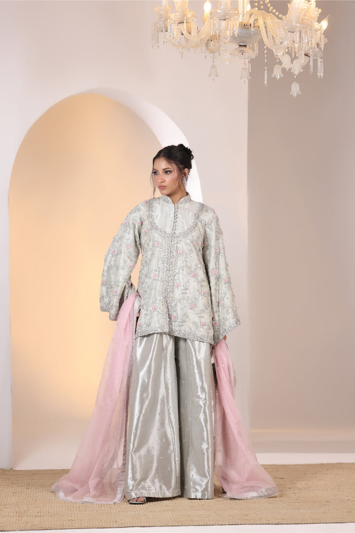 Coat Style with Palazzo Hand Embellished 3pc -  FW-29