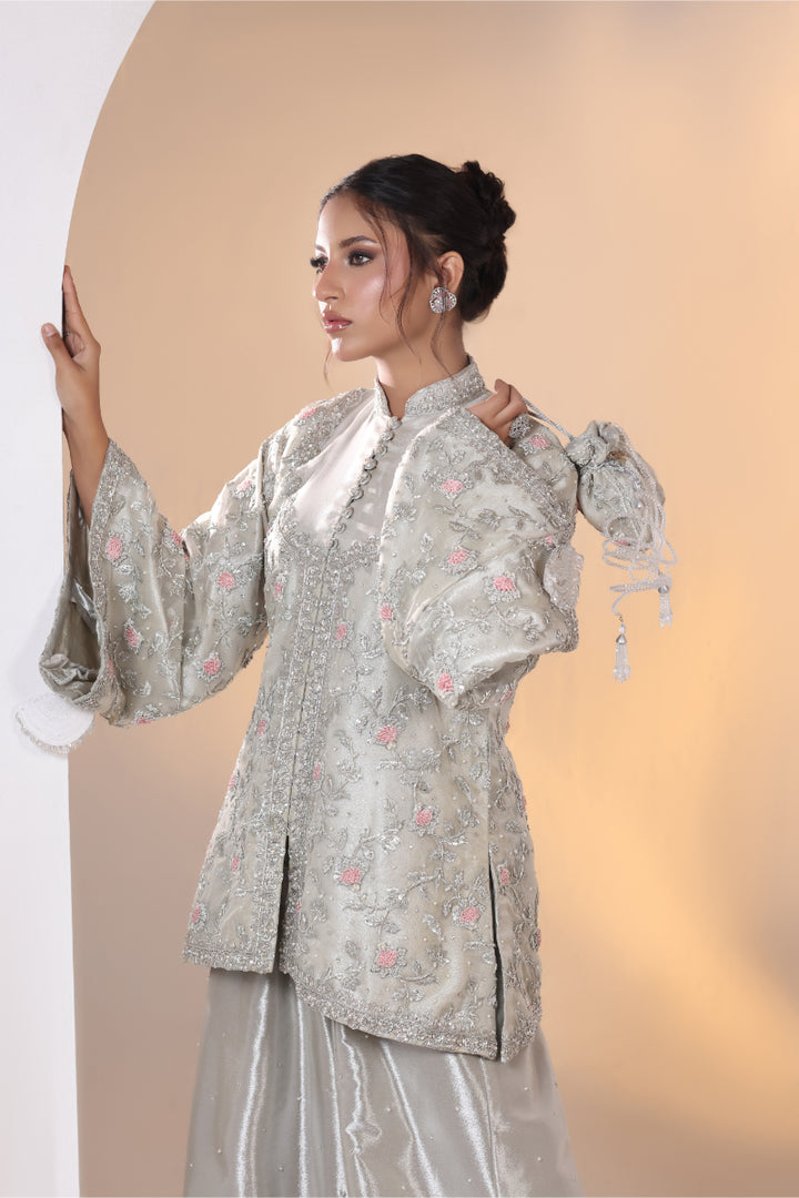 Coat Style with Palazzo Hand Embellished 3pc -  FW-29