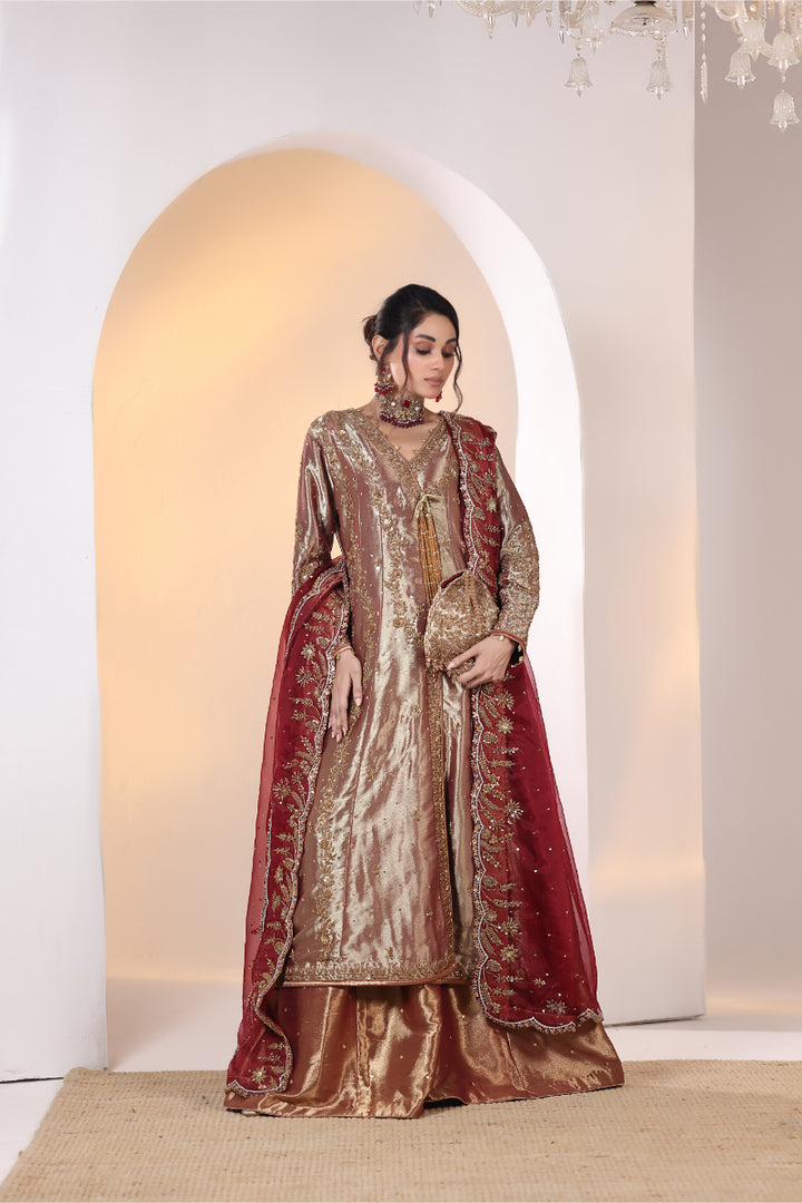 Rust Hand Embellished 3pc Angarkha - FW-34