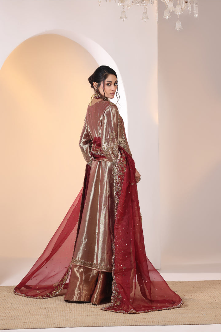 Rust Hand Embellished 3pc Angarkha - FW-34